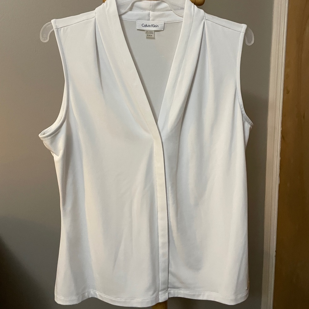 White Calvin Klein Sleeveless Blouse - Medium